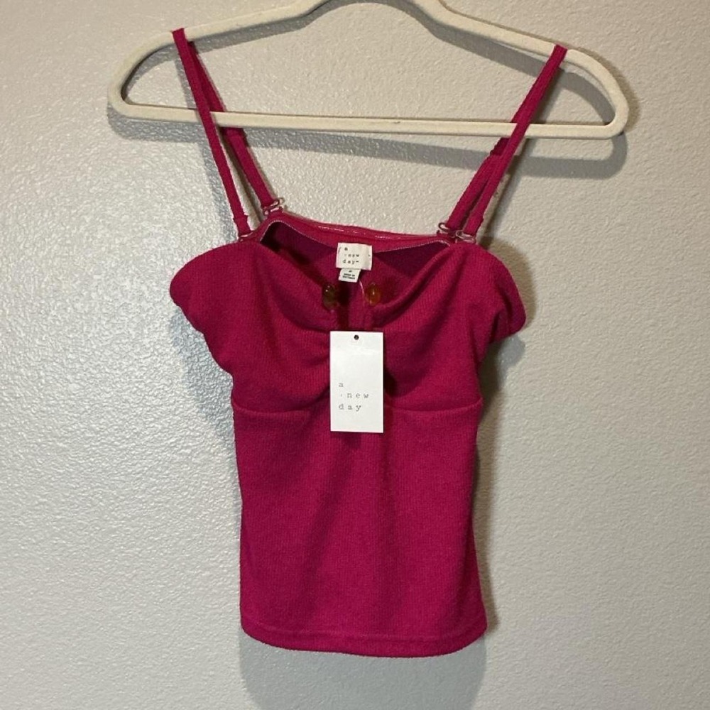 A New Day Pink Textured Knit Camisole Top with Bead Detail Size S NWT